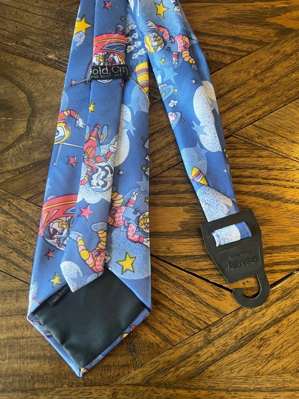 NEW Gold City Silk Necktie, Retro Space/Astronaut Cartoon Print, OS